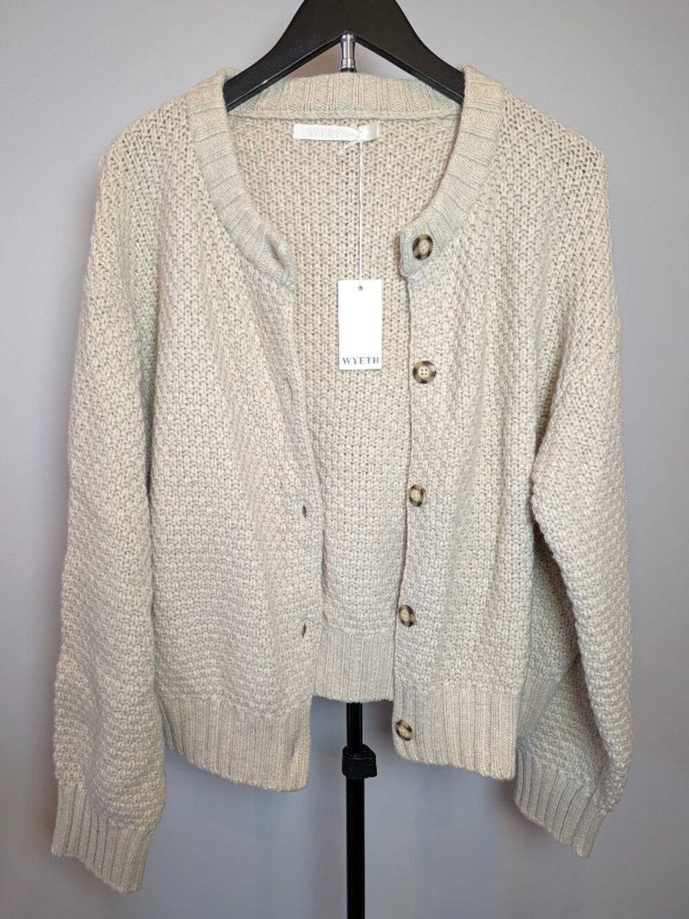NWT Wyeth Women's Size L Wool Blend Cardigan Chunky knit sweater Academia